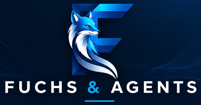 Fuchs and Agents logo: a blue fox curled inside a bold letter F, above the words Fuchs and Agents.